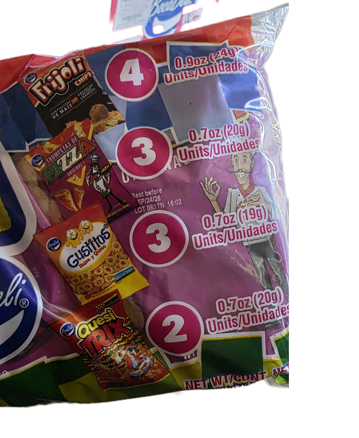 Bocadeli Pinata Pack 12units, 4xFrijoli, 3xGustitos, 2xQuesitrix, 3xTrompeta De pizza