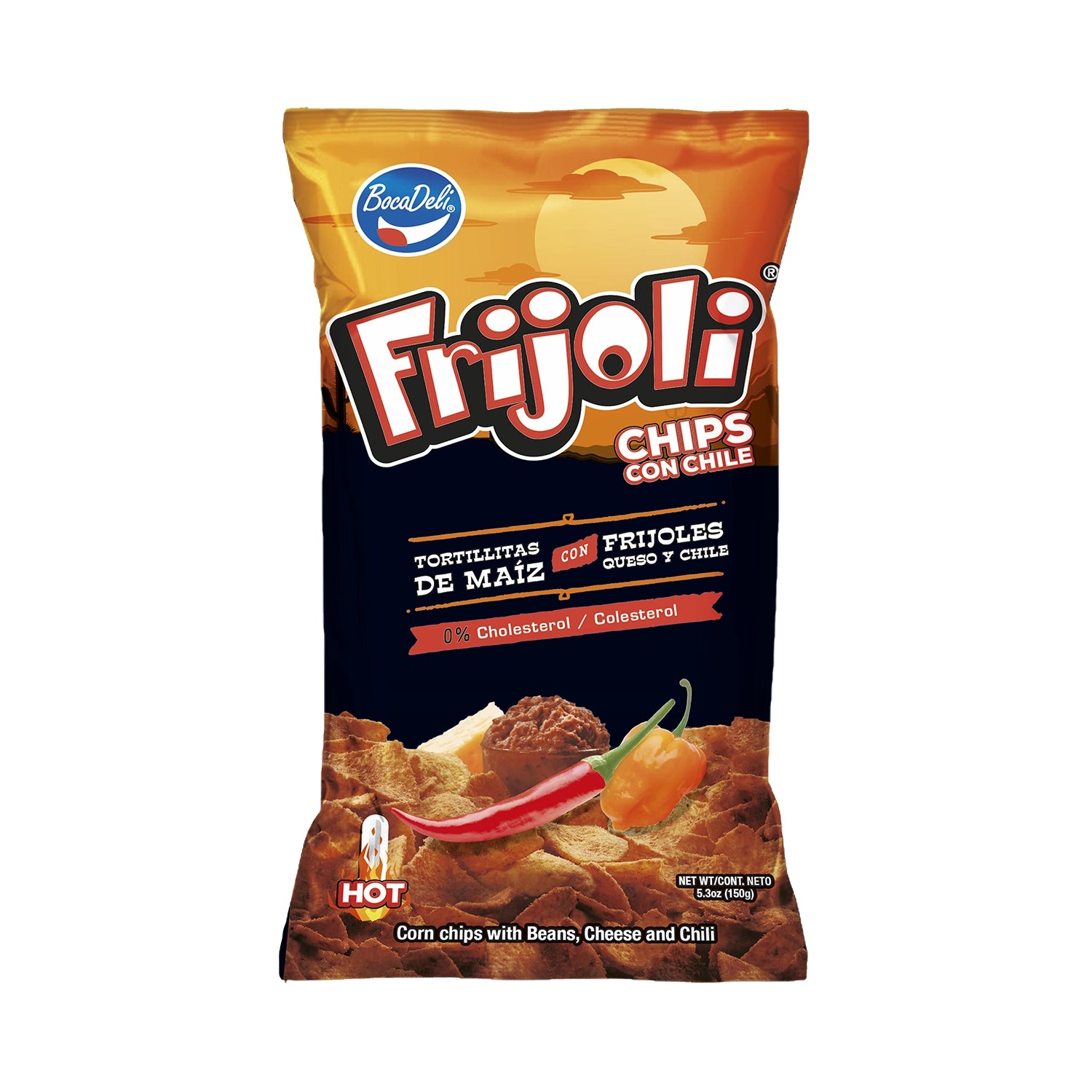 Frijoli Chips Con Chile Bocadeli 4.4oz – Crujientes tortillitas de maíz con frijoles y un delicioso toque cremoso