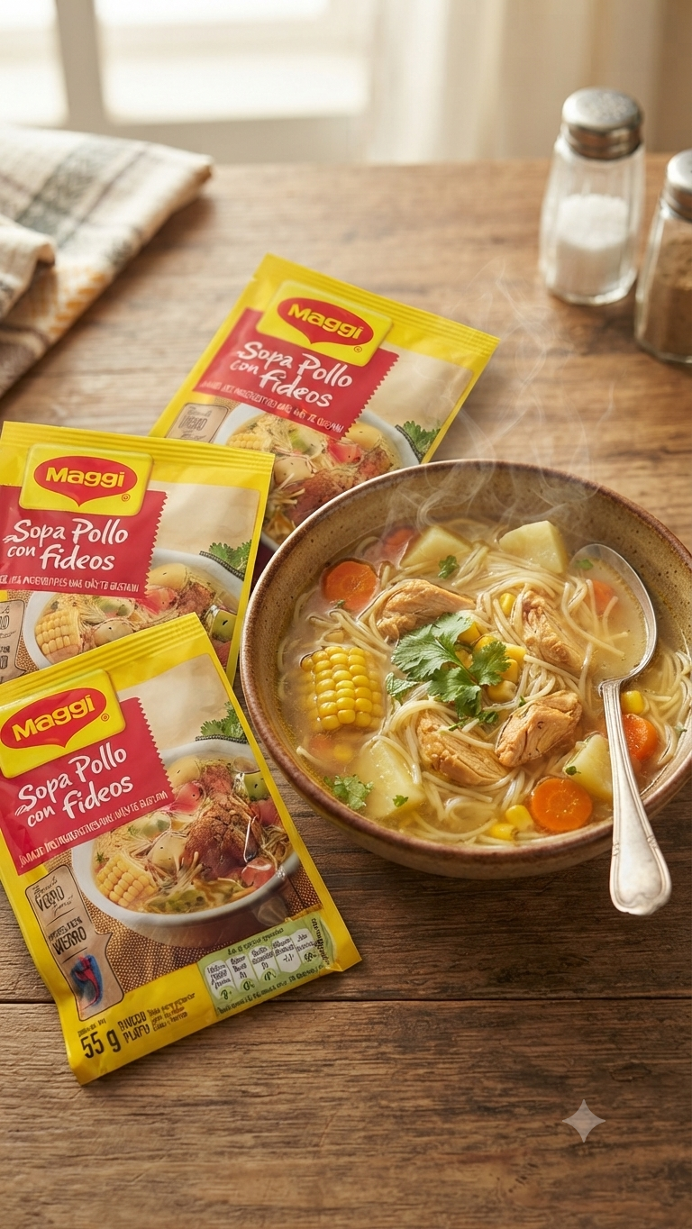 Maggi Sopa de Pollo con Fideos caja de 12 Unidades | Chicken Noodle Soup Mix | Authentic Latin Soup