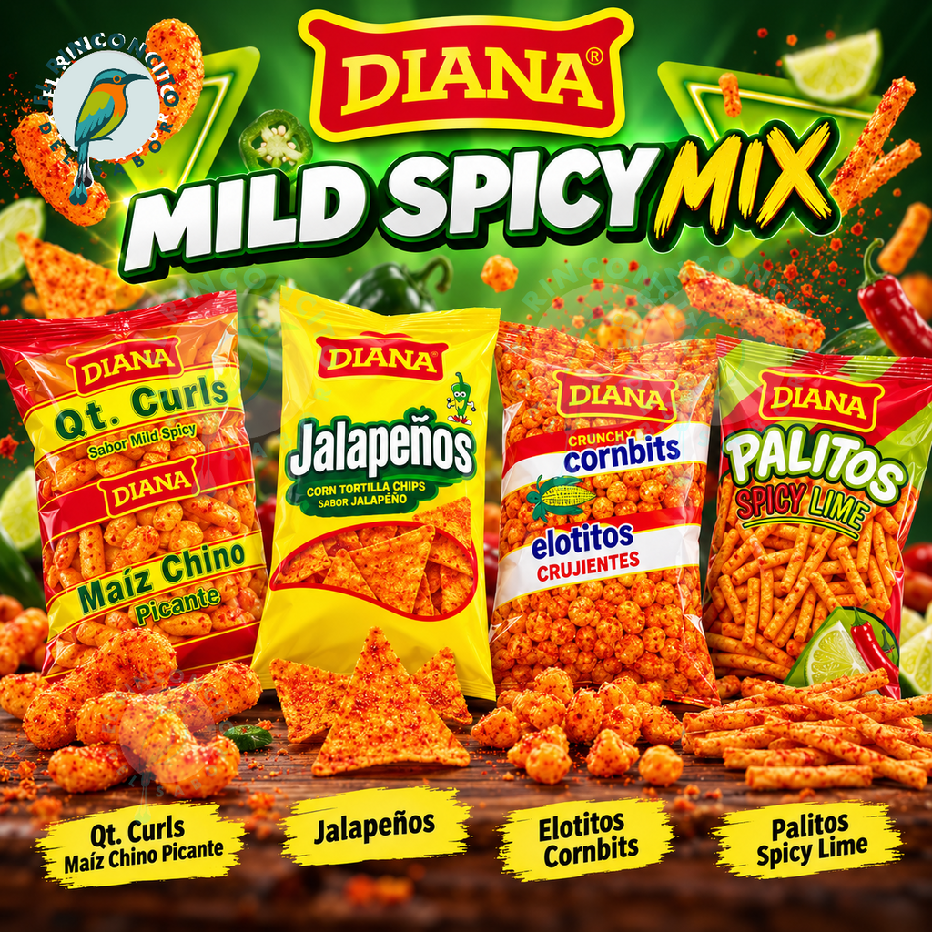 Diana Variety Pack 18 Count / Paquete Surtido Diana 18 Unidades – Salvadoran Snacks, Snacks Salvadoreños, Central American Chips - Elotito, Maiz Chino, Palitos, Jalapeños / Nachos, Churritos, Quesitos