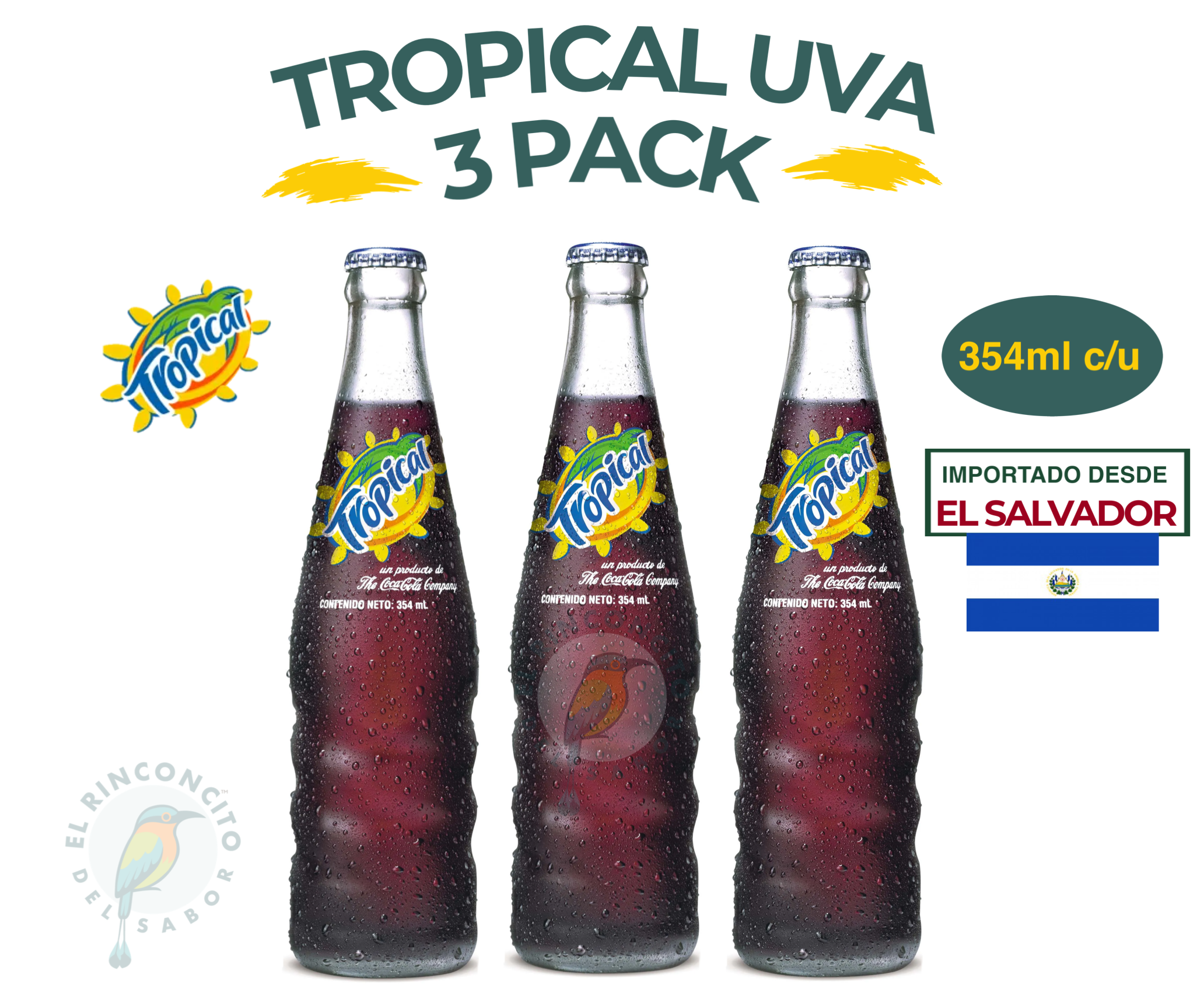 Bebidas Carbonatadas de El Salvador Variedad, Tropical, Coca Cola, Fresca 3 Pack Varieda de Sabor de Centroamérica Importadas