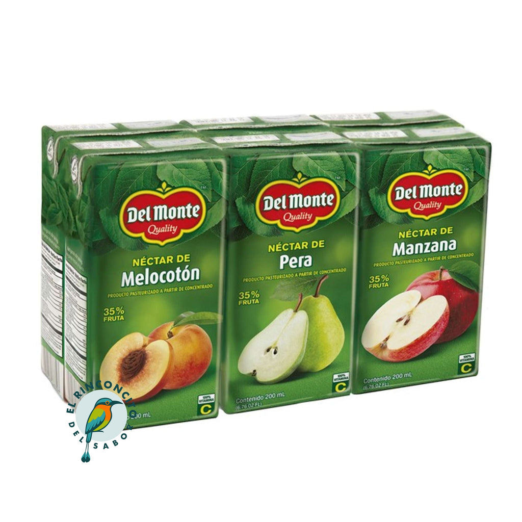 Jugo Del Monte Variety 6 Pack 3 Flavors (Apple x2, Peachx2, and Pearx2) (Manzana x2, Melocotón x2, Pera x2)